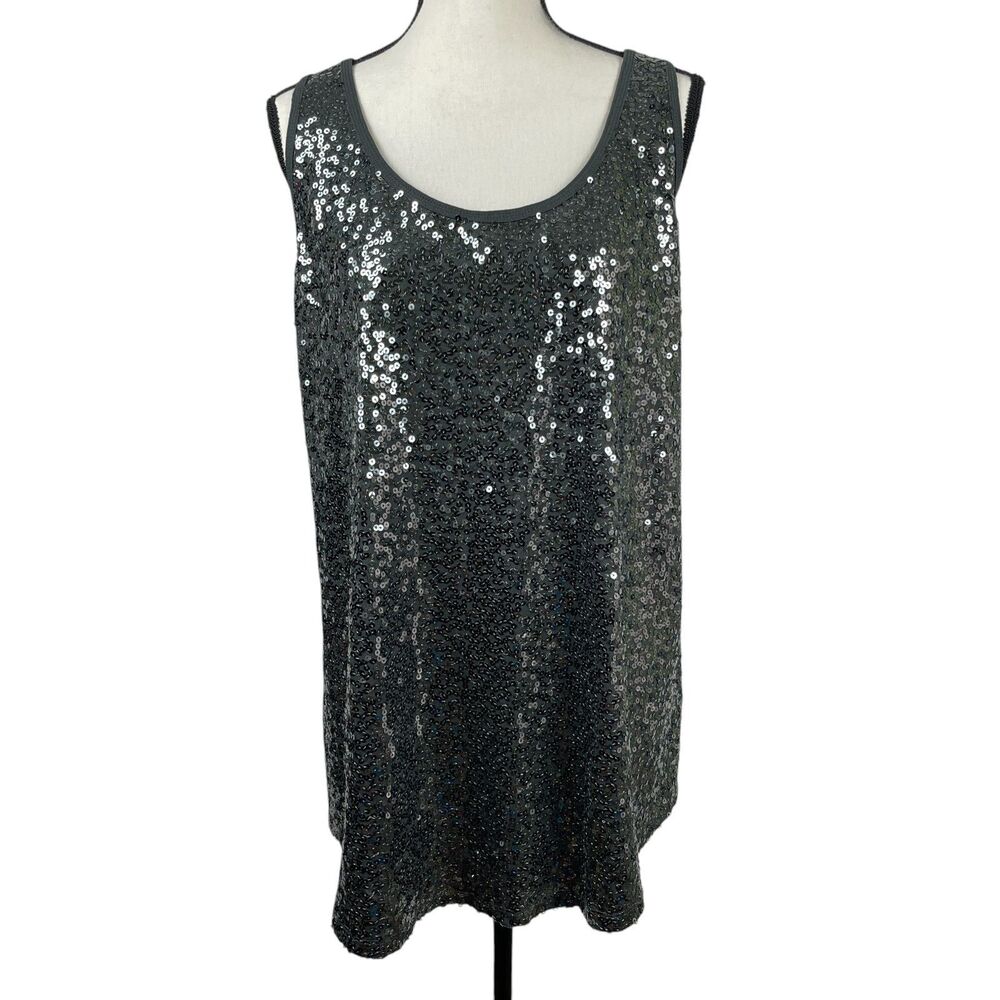 Lane Bryant Women's Sequin Tank Top 22/24 Gray Scoop Neck Racerback Sleeveless